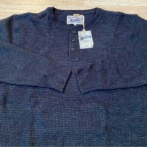 Schott NYC Sweater Mens XL Black 3 Button Henley Waffle Weave Thermal Wool Blend